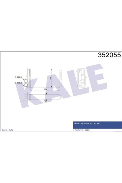 Kale 352055 OTO Radyatör  Kalorifer 207 207 Sw 1.4 1.6 HDI 06- Al Pl ürün görseli