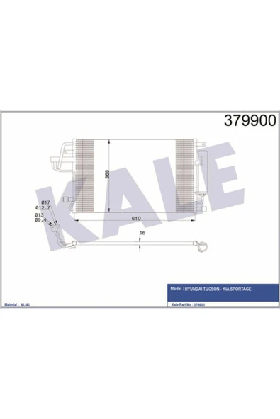 Kale 379900  Klima Radyatörü Sonata 2.4 3.3 05-Tucson Sportage 2.0 CRDI 2.7 04-10 Al Al 610X375X16 ürün görseli