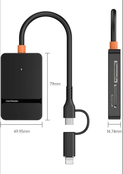 8 in 1 Kart Okuyucu Type-C - Lightning Çift Girişli Cihaz – Çoklu Kart Desteği, Hızlı Veri Aktarımı, Kompakt Tasarım, Universal Uyum