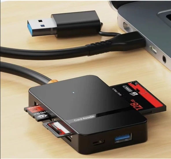 8 in 1 Kart Okuyucu Type-C - USB Çift Girişli Cihaz – Çoklu Kart Desteği, Yüksek Hızlı Veri Aktarımı, Kompakt Tasarım, Universal Uyum