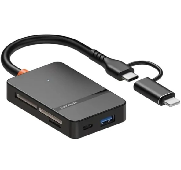 8 in 1 Kart Okuyucu Type-C - Lightning Çift Girişli Cihaz – Çoklu Kart Desteği, Hızlı Veri Aktarımı, Kompakt Tasarım, Universal Uyum - 3