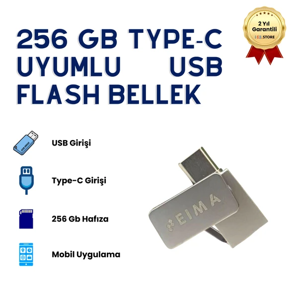 256GB Type-C USB Flash Bellek Çift Girişli OTG Uyumlu Yüksek Hızlı Taşınabilir Depolama ürün görseli 1