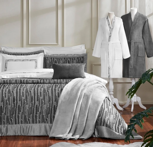 Özdilek Velluto 27 Parça Çeyiz Seti-Gri - Resim 3