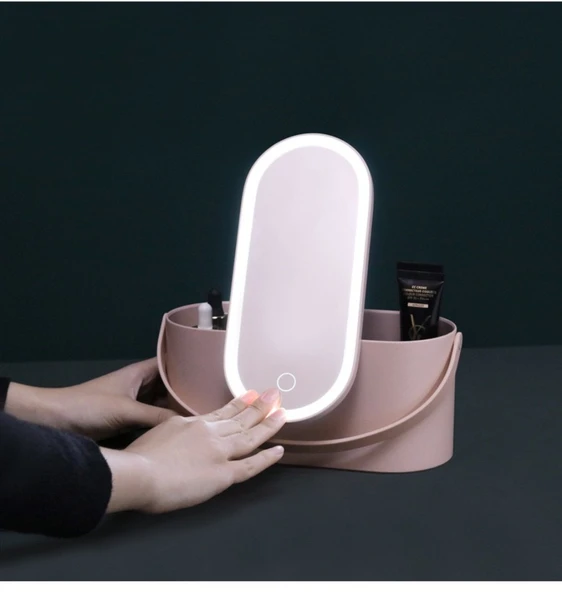 LED Işıklı Makyaj Aynası - Pembe - Ayarlanabilir Açı - Dokunmatik Kontrol - 7
