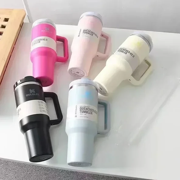 Paslanmaz Çelik Pipetli Kupa 1200ml - Mor - 3