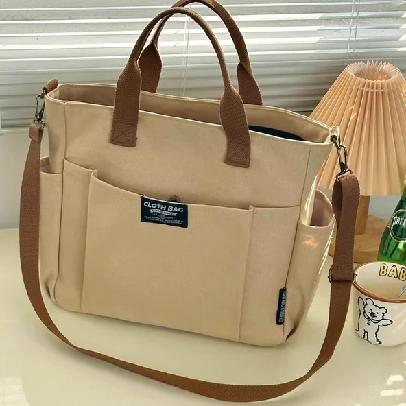 Şehir Minimalist Kanvas Tote Çanta - Haki