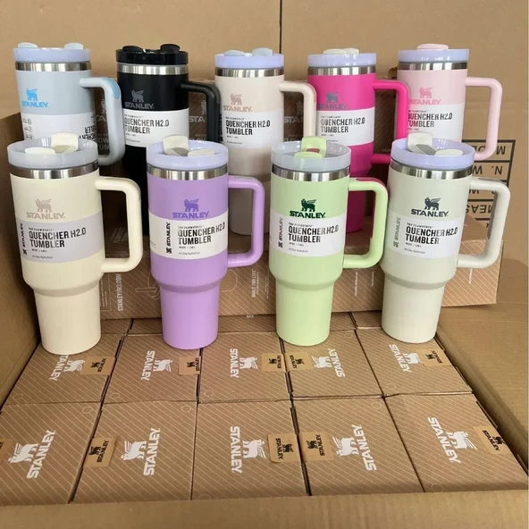 Paslanmaz Çelik Pipetli Kupa 1200ml - Mor - 2
