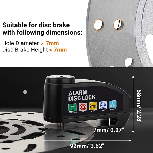 110dB Bisiklet Alarmı Disk Fren Kilidi - Kırmızı Kablo ile - 6