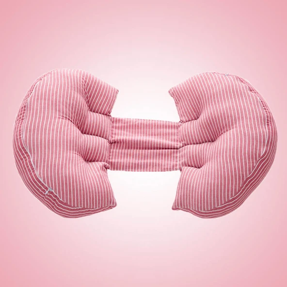 U Şekilli Hamile Yastığı - Pembe Çizgili - 60x30x8 cm