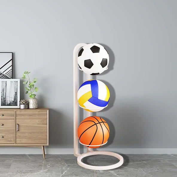 İç Mekan Çocuklar için Basketbol Futbol Voleybol Depolama Rafı - Beyaz 3 Katlı