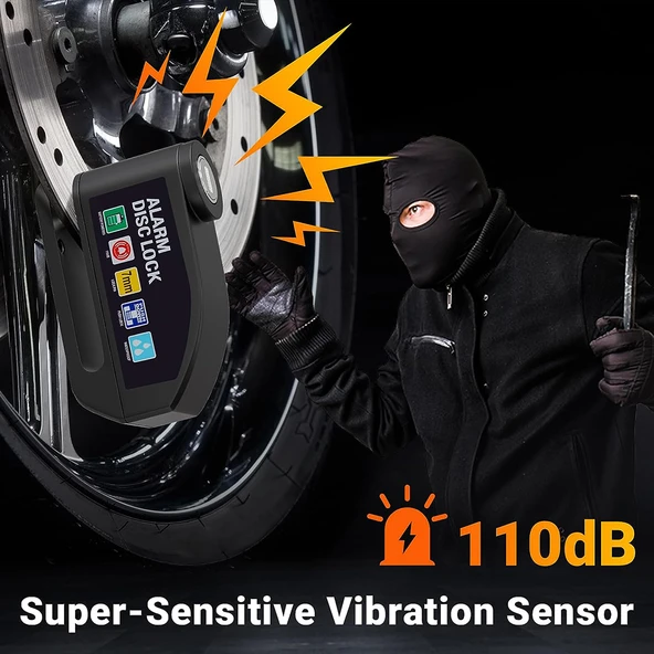 110dB Bisiklet Alarmı Disk Fren Kilidi - Siyah Kablo ile - 3