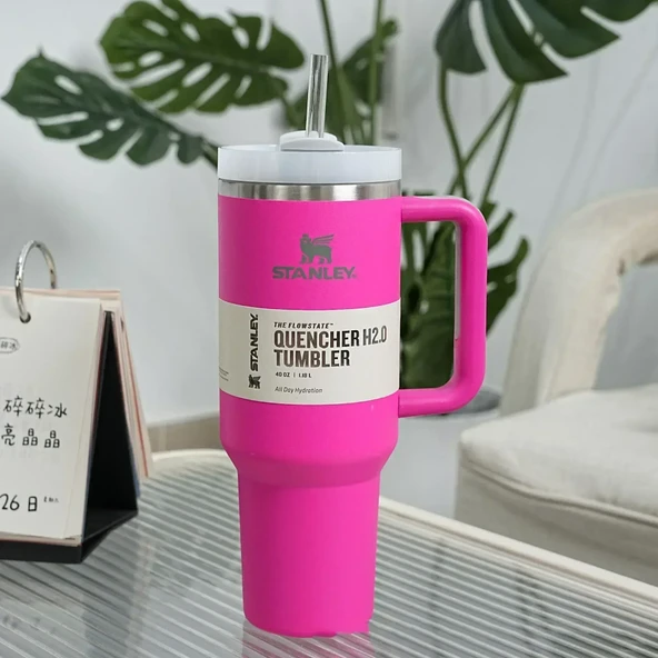 Paslanmaz Çelik Pipetli Kupa 1200ml - Mor - 8