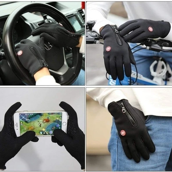 Erkek Su Geçirmez Rüzgar Geçirmez Kış Eldiveni - Siyah - XL - 7