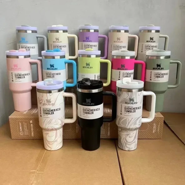 Paslanmaz Çelik Pipetli Kupa 1200ml - Sakura Pembe - 9