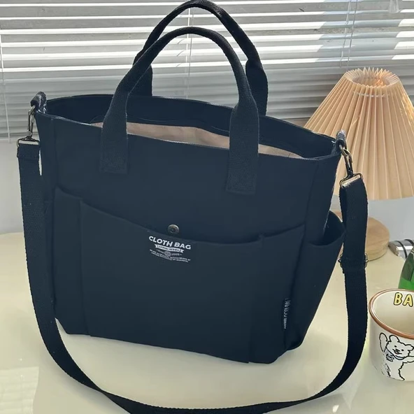 Şehir Minimalist Kanvas Tote Çanta - Siyah
