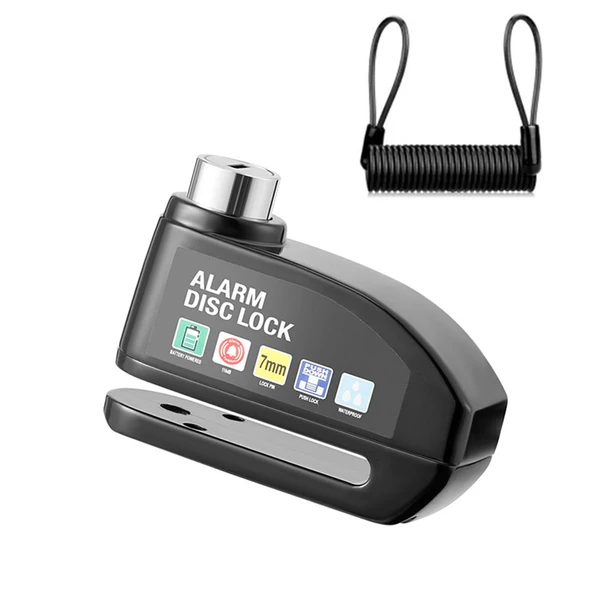 110dB Bisiklet Alarmı Disk Fren Kilidi - Siyah Kablo ile