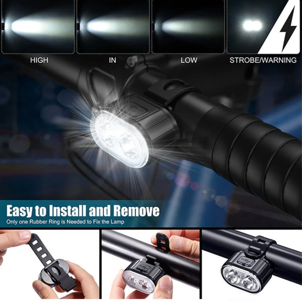 USB Şarjlı Bisiklet Ön LED Işığı - Sadece Beyaz - 5