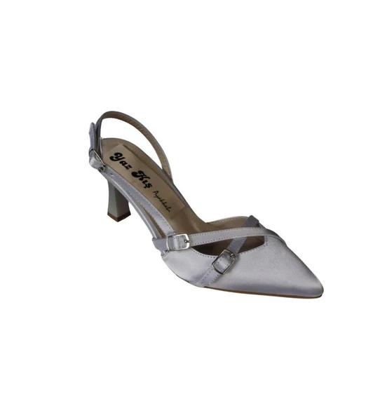 YAZKIŞ Kadın Gümüş Saten Bordo Rugan Üstü Toklaı Burnu Sivri 7cm İnce Topuklu  Stiletto Ayakkabı - 3