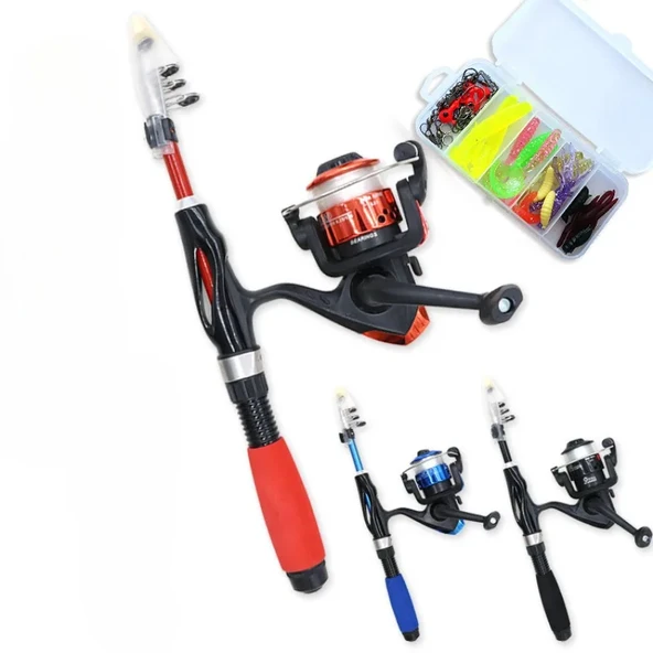 Mini Çocuklar için Olta Seti - 1.1m Kırmızı Set - 6