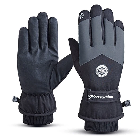 Unisex Kış Snowboard Kayak Eldiveni - Siyah - L