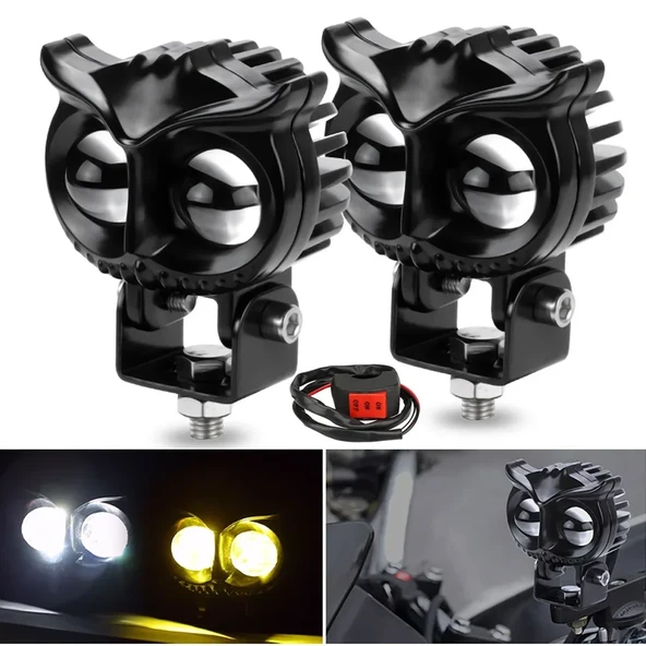 Motosiklet LED Far Sis Işığı - Baykuş Tasarımı - 2 Adet Beyaz Sarı