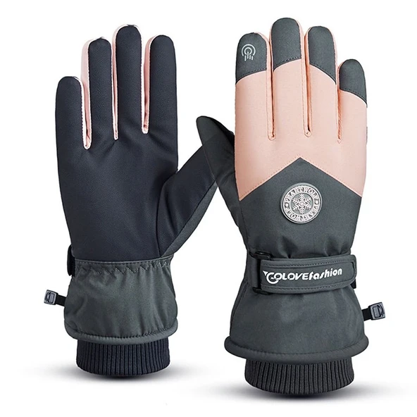Unisex Kış Snowboard Kayak Eldiveni - Pembe - M