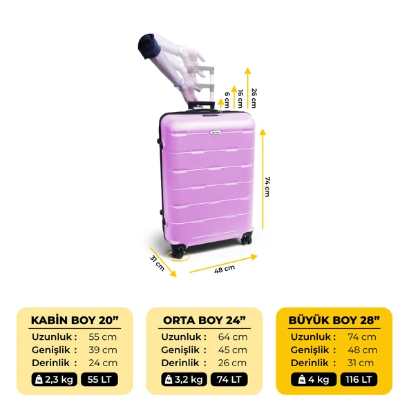Biggdesign Moods Up TSA Kilitli 28" ABS Gövdeli Valiz  | Büyük Boy-Pembe - 4