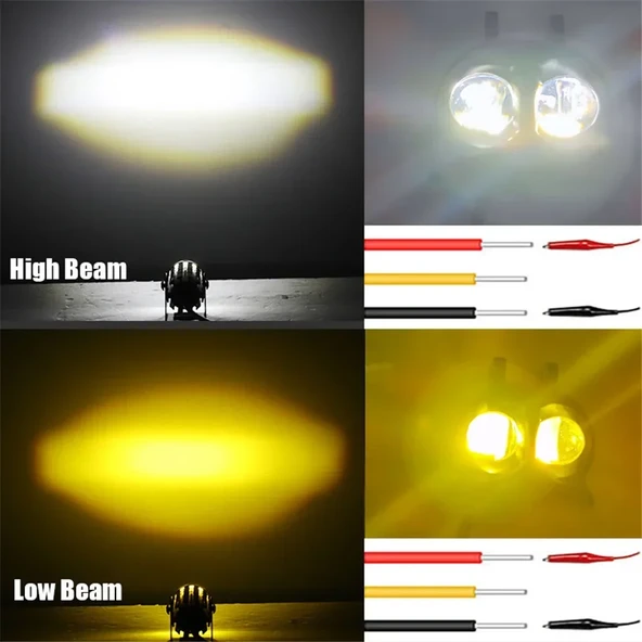 Motosiklet LED Far Sis Işığı - Baykuş Tasarımı - 2 Adet Beyaz Sarı - 3