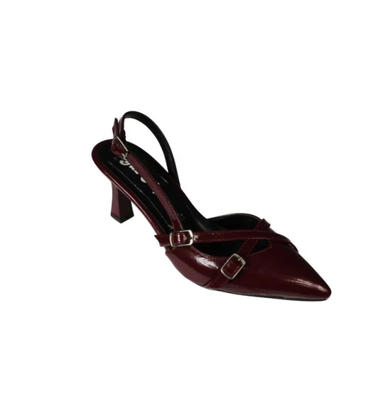 YAZKIŞ Kadın Gümüş Saten Bordo Rugan Üstü Toklaı Burnu Sivri 7cm İnce Topuklu  Stiletto Ayakkabı - 4