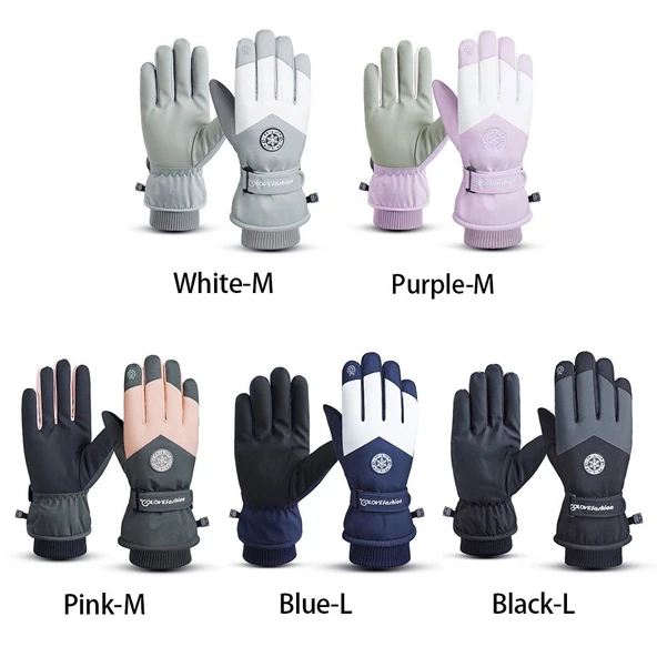 Unisex Kış Snowboard Kayak Eldiveni - Beyaz - M - 5