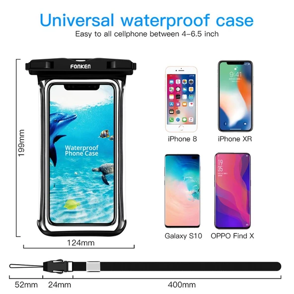 Tam Görünüm Su Geçirmez Telefon Kılıfı - Siyah - 6