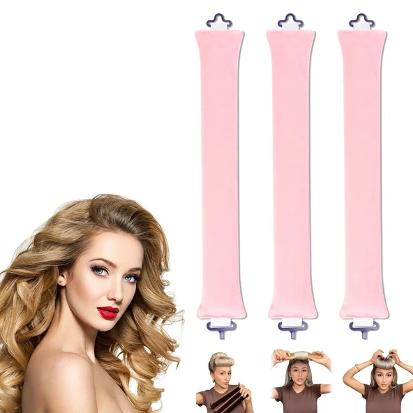 Isı Olmadan Kullanılan Lastik Saç Bukle Aparatı - Pembe - 3 Parça