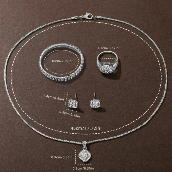 Kadın Lüks Rhinestone Kuvars Saat ve Takı Seti - Gümüş - 45cm - 7