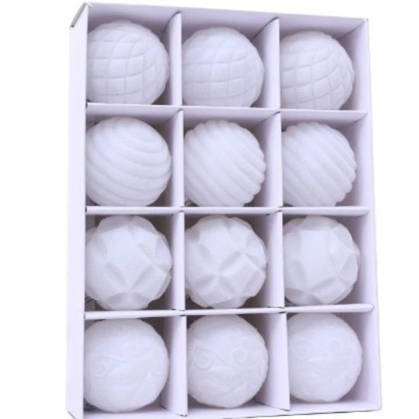 Gri Flocklu Noel Topu Süs - 6cm - 12 Adet - 5