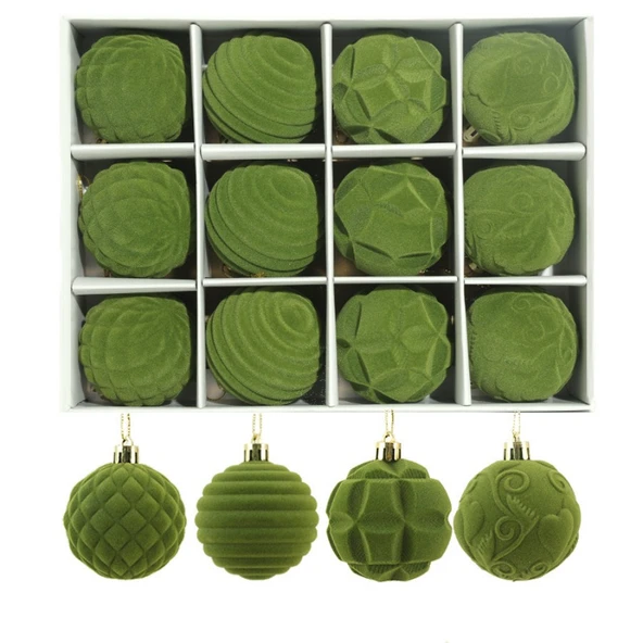 Gri Flocklu Noel Topu Süs - 6cm - 12 Adet - 7