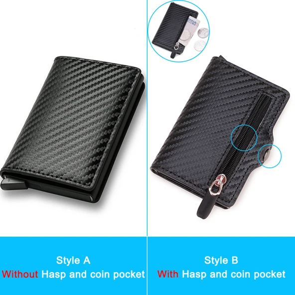 Karbon Fiber İnce Alüminyum RFID Cüzdan - Kahve - 6