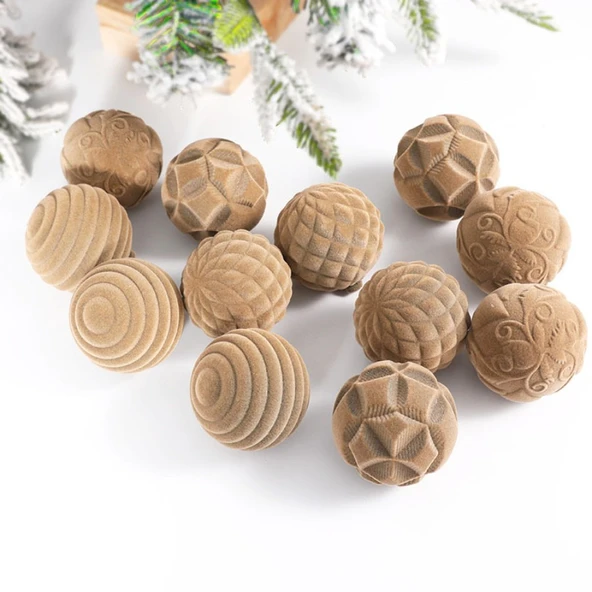 Siyah Flocklu Noel Topu Süs - 6cm - 12 Adet - 4