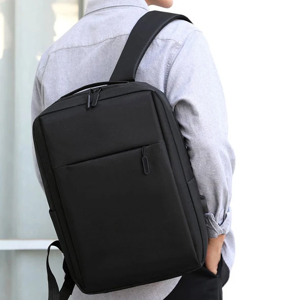 Çok Fonksiyonlu Su Geçirmez İş Laptop Sırt Çantası - Siyah - 15.6 inç