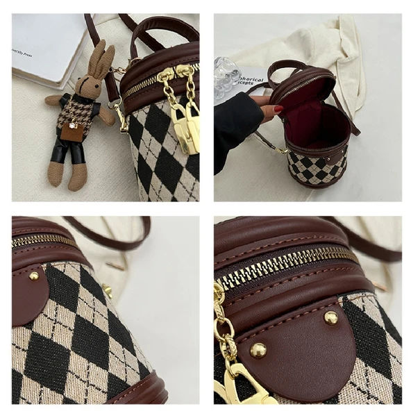 Kadın Moda Lüks Deri Kova Omuz Çantası - Kahve - Bebek Figürü Yok - 5