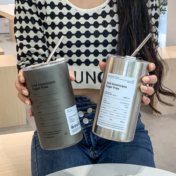 Paslanmaz Çelik Vakumlu Soğuk Kahve Kupası - Siyah - 600ml - 4