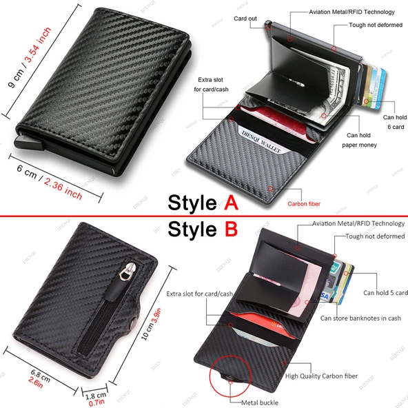 Karbon Fiber İnce Alüminyum RFID Cüzdan - Kahve - 7