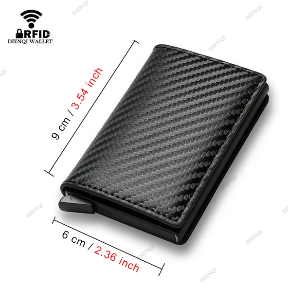 Karbon Fiber İnce Alüminyum RFID Cüzdan - Kahve - 3