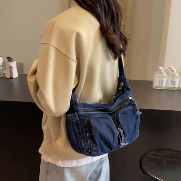 Kot Omuz Çantası - Retro - Siyah - Hobo Modeli - 2