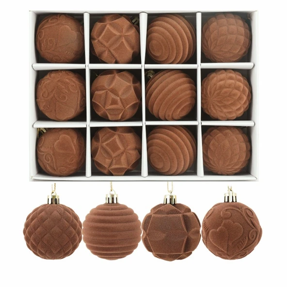 Beyaz Flocklu Noel Topu Süs - 6cm - 12 Adet - 12
