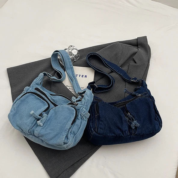 Kot Omuz Çantası - Retro - Siyah - Hobo Modeli - 7