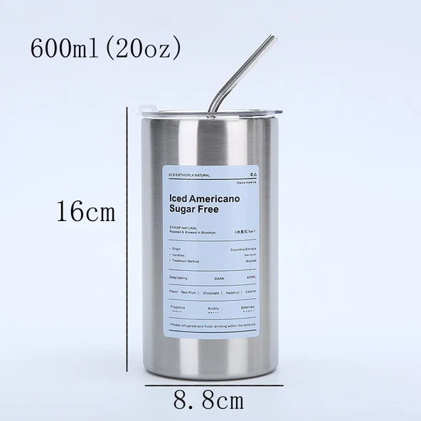 Paslanmaz Çelik Vakumlu Soğuk Kahve Kupası - Siyah - 600ml - 9
