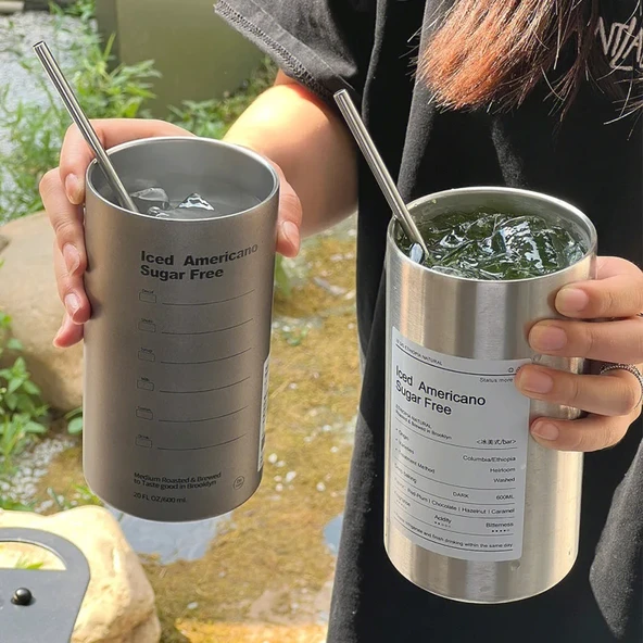 Paslanmaz Çelik Vakumlu Soğuk Kahve Kupası - Siyah - 600ml - 11