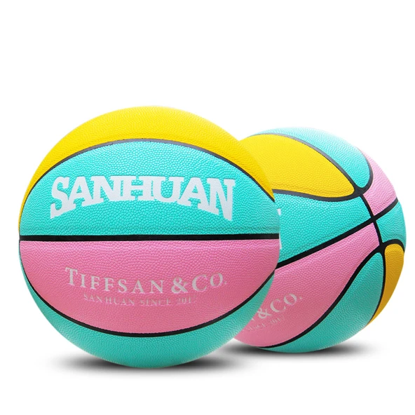 Çocuklar için 5 Numara PU Basketbol - Pembe Sarı Mavi