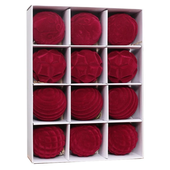 Beyaz Flocklu Noel Topu Süs - 6cm - 12 Adet - 9