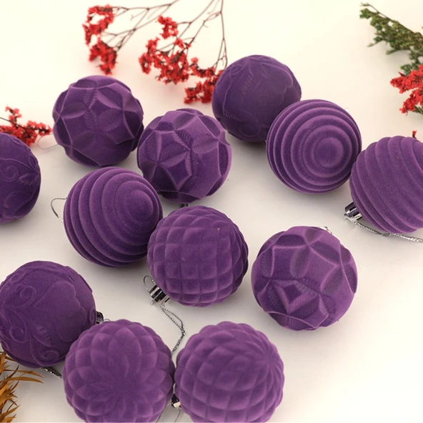 Beyaz Flocklu Noel Topu Süs - 6cm - 12 Adet - 3